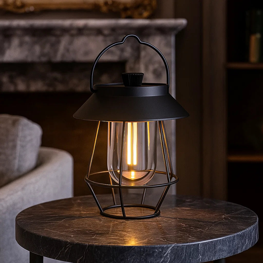 Led Camping Lantern in Retro Design - Portable Lamp for Indoors and Outdoors